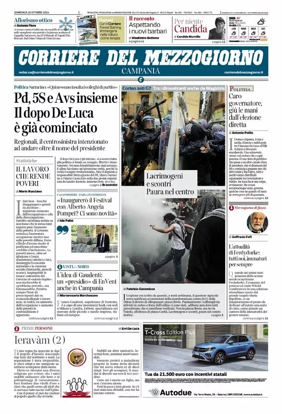 Prima-pagina-corriere del mezzogiorno-del-2024-10-20